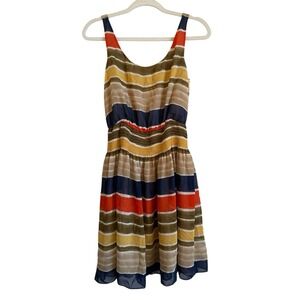 Eliza J Womens Striped Knee Length Dress Smocked Waist Multicolored Lined Size 8